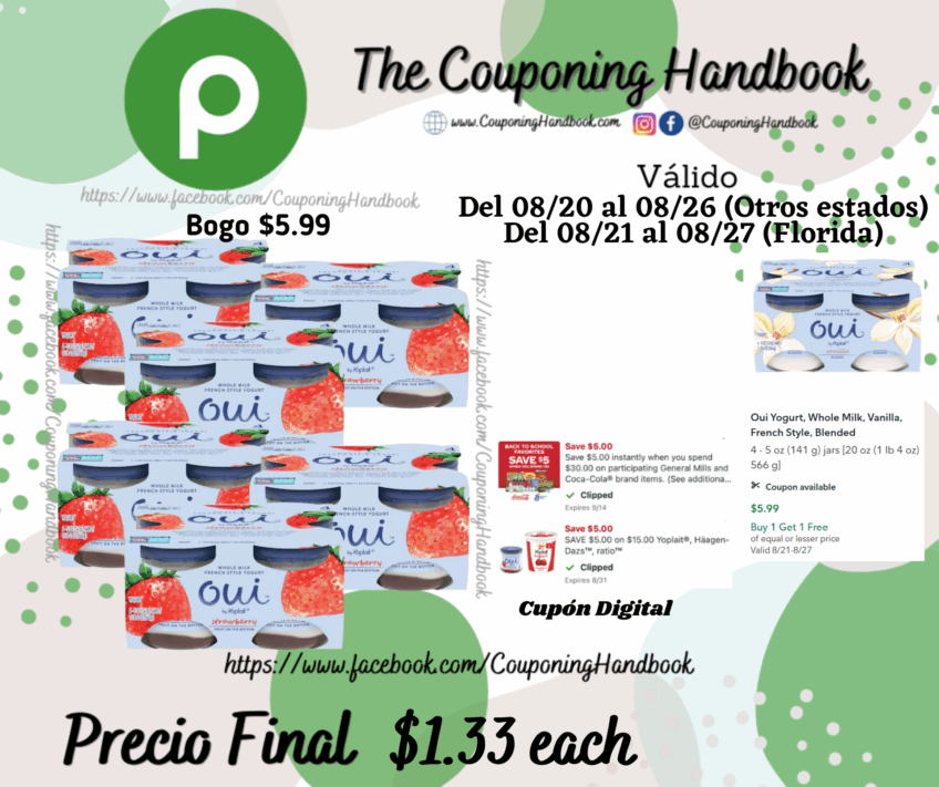 Oui Yogurt, French Style, Whole Milk por $1.33