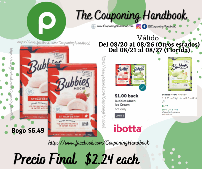 Bubbies Mochi Ice Cream por $2.24