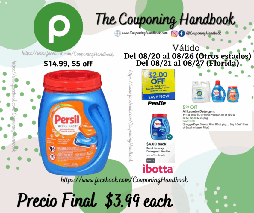 Persil Ultra Pacs Advanced Clean Detergent por $3.99