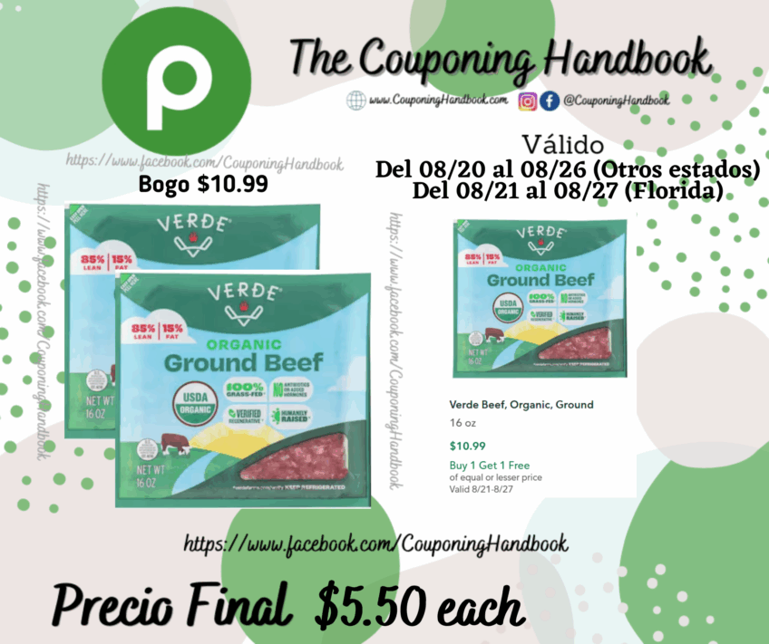 Verde Beef, Organic, Ground 16 oz por $5.50