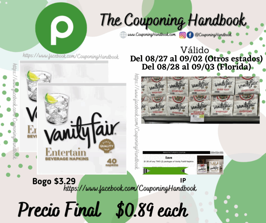 Vanity Fair Napkins, Beverage, Entertain, 2-Ply 40 napkins por $0.89