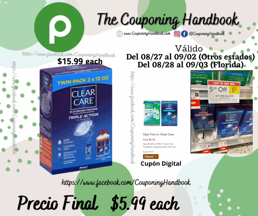 Clear Care Cleaning & Disinfecting Solution, Triple Action Cleaning, Twin Pack por $5.99