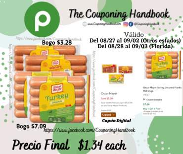 Productos Oscar Mayer Hot Dogs por $1.34