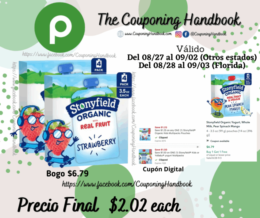 Stonyfield Organic Yogurt por $2.02