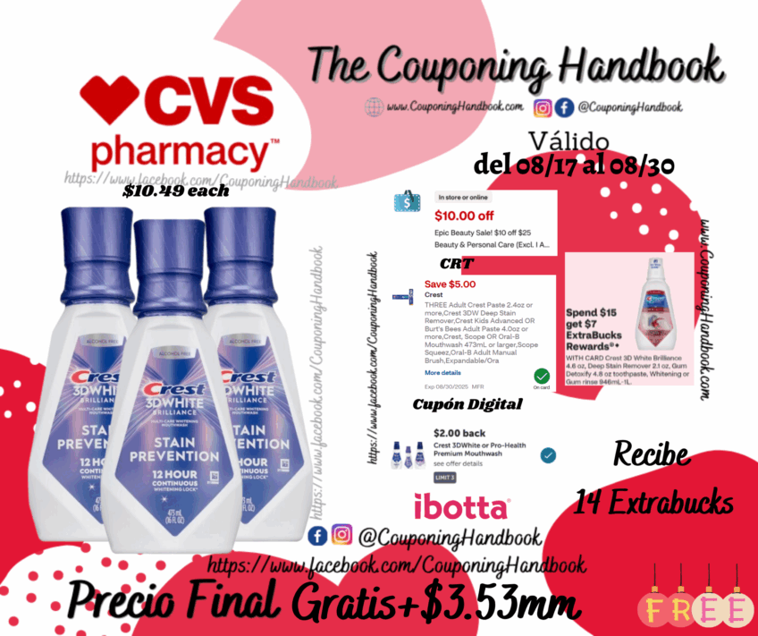 03 Crest 3D White Brilliance Stain Prevention Whitening Mouthwash, 16 OZ Gratis