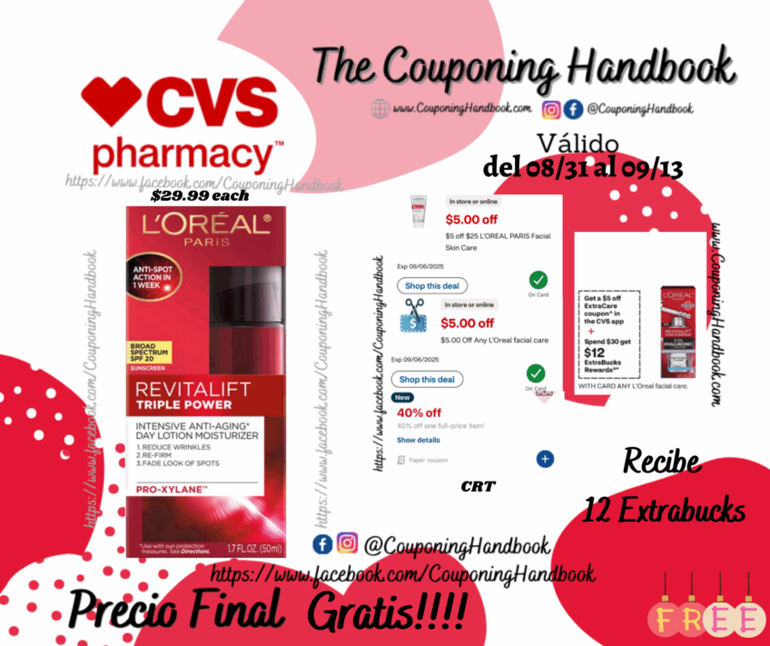 L’Oreal Paris RevitaLift Triple Power Lotion Moisturizer SPF 20, 1.7 OZ Gratis