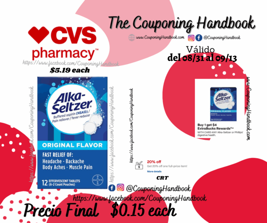 Alka-Seltzer Original Effervescent Tablets, 12 Count por $0.15