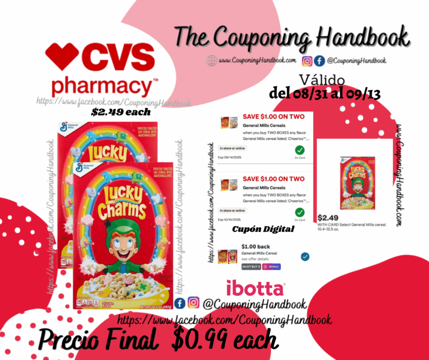 Lucky Charms Cereal 10.5 oz por $0.99