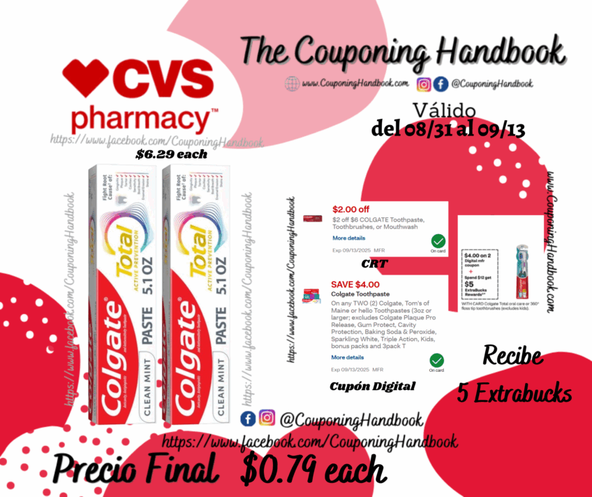 Colgate Total Active Prevention Toothpaste, Clean Mint, 5.1 OZ, 1 Pack por $0.79