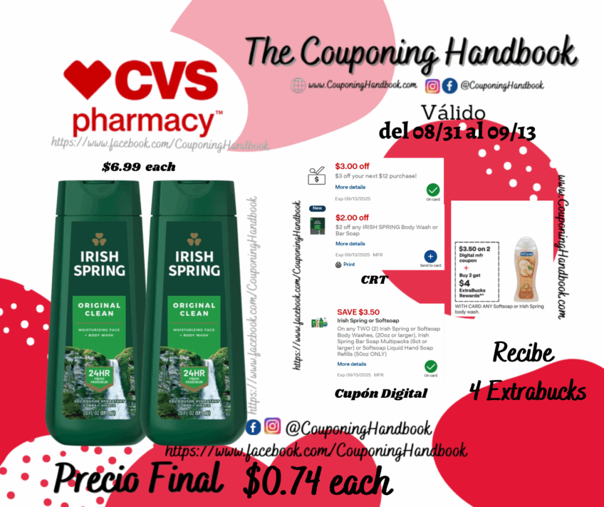 Irish Spring Body Wash, 20 OZ por $0.74