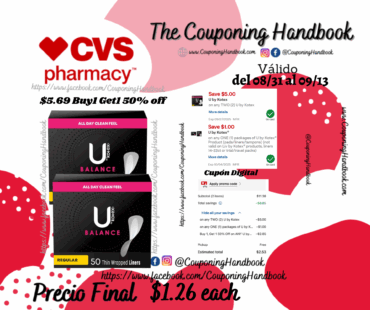 U by Kotex Balance Wrapped Panty Liners, Regular, 50 CT por $1.26