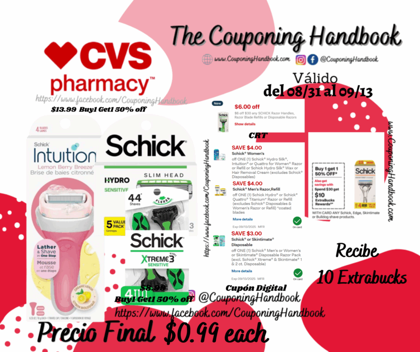 Productos Schick por $0.99