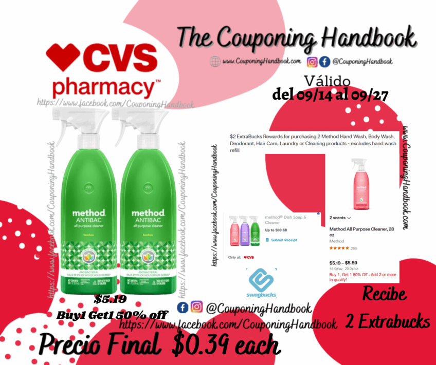 Method Antibac All Purpose Cleaner, Bamboo, 28 oz por $0.39