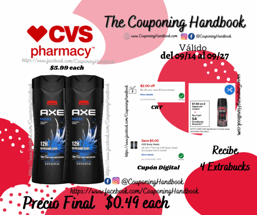 AXE Body Wash for Men, 16 OZ por $0.49