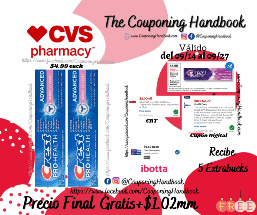 02 Crest Pro-Health Advanced Anticavity Fluoride Toothpaste, Sensitive Relief, 5.1 OZ Gratis