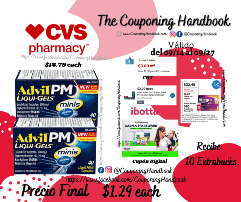 AdvilPM Liqui-Gel Minis, 40 CT por $1.29