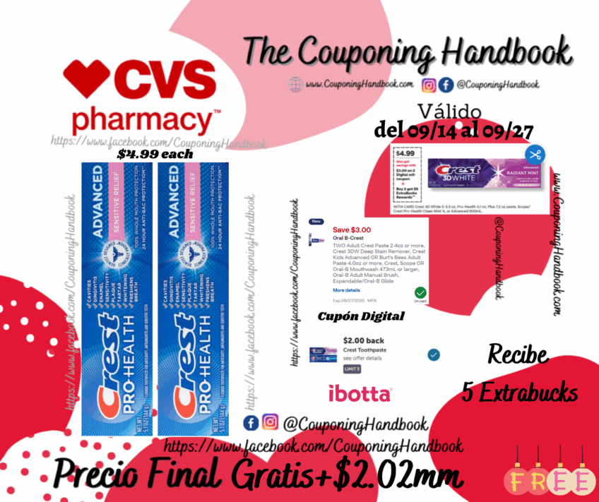 02 Crest Pro-Health Advanced Anticavity Fluoride Toothpaste, Sensitive Relief, 5.1 OZ Gratis mas Ganancia