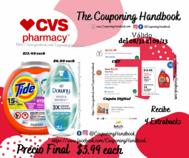 Tide + Power PODS Laundry Detergent y/o Diwny Rinse por $2.99