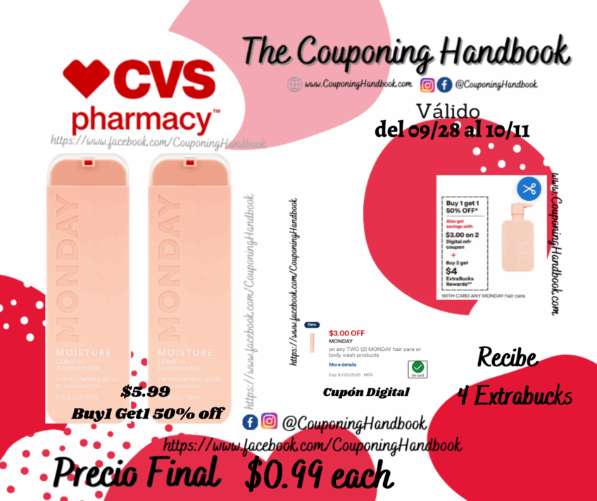 MONDAY Leave In Conditioner, 5 OZ por $0.99