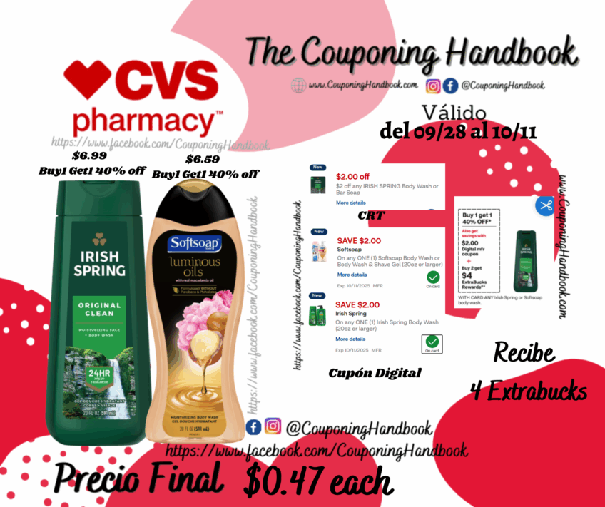 Softsoap Moisturizing Body Wash y/o 01 Irish Spring Body Wash por $0.47