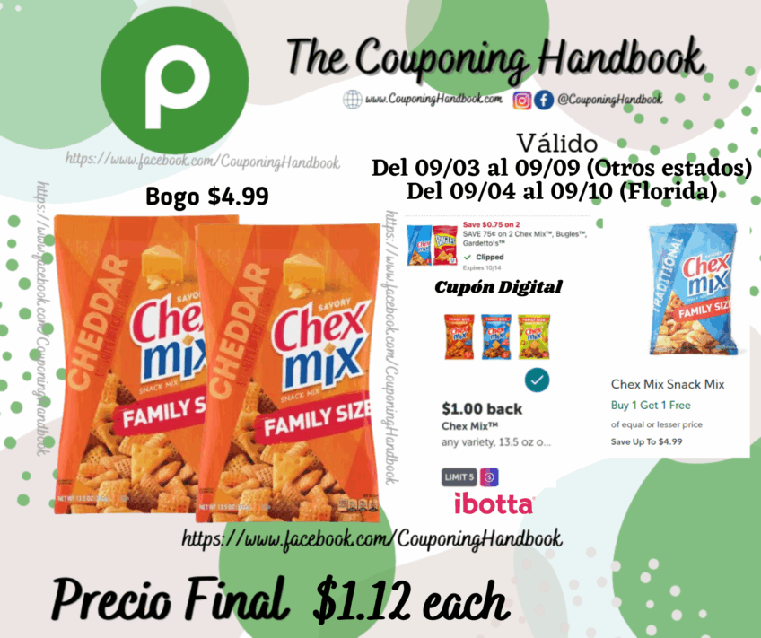 Chex Mix Savory Cheddar Snack Mix Family Size por $1.12