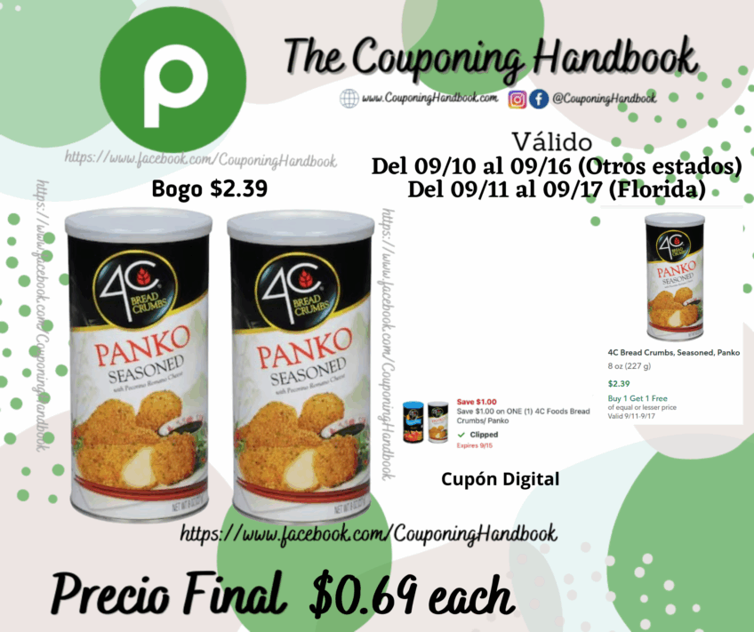 4C Bread Crumbs, Seasoned, Panko 8 oz por $0.69