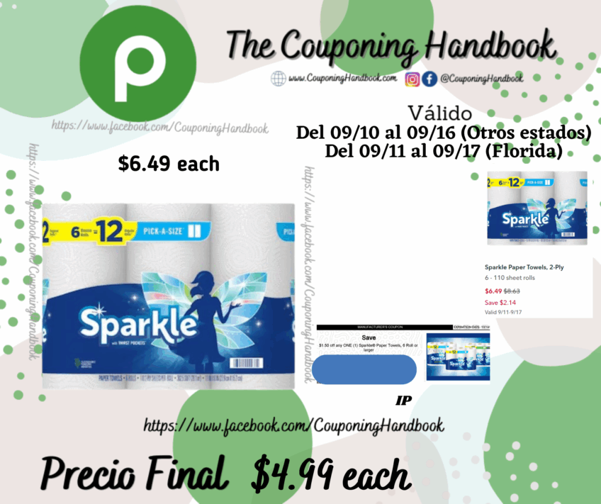 Sparkle Paper Towels, 2-Ply 6 por $4.99