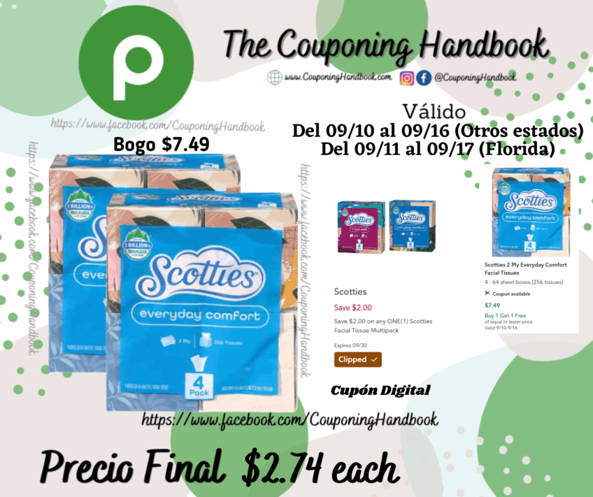 Scotties 2 Ply Everyday Comfort Facial Tissues 4 por $2.74