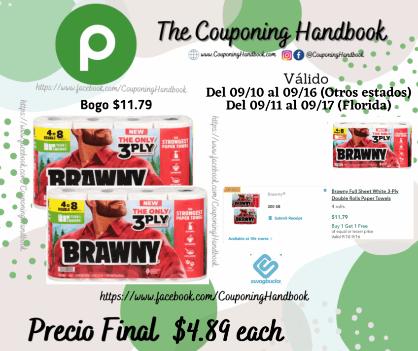 Brawny Full Sheet White 3-Ply Double Rolls Paper Towels 4 rolls por $4.89