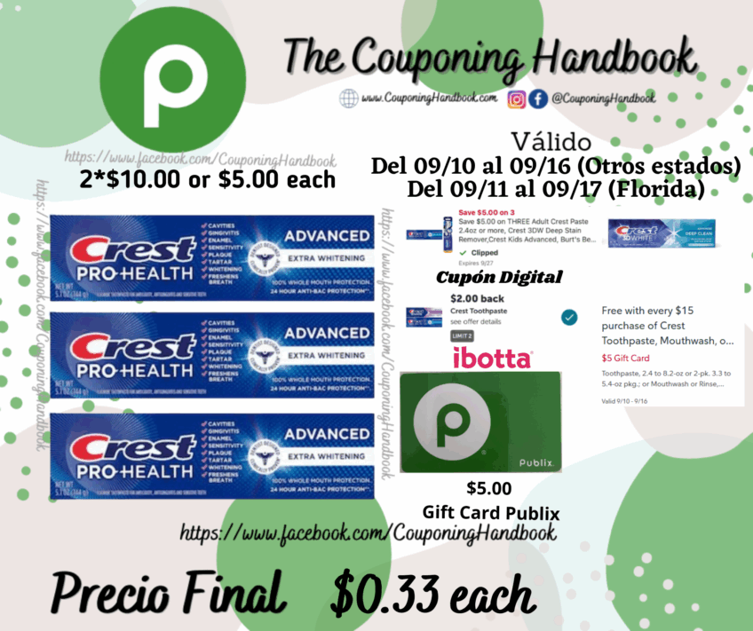 03 Crest Pro-Health Advanced Extra Whitening Fluoride Toothpaste 5.1 oz por $1.00