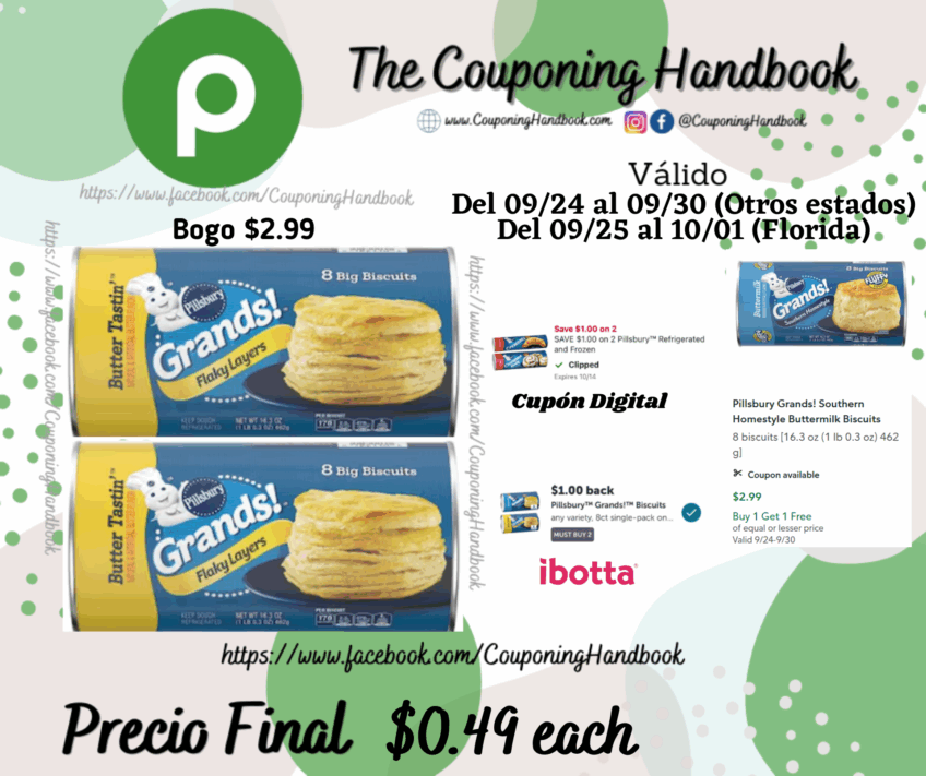 Pillsbury Grands! Flaky Layers Butter Tastin’ Biscuits por $0.49