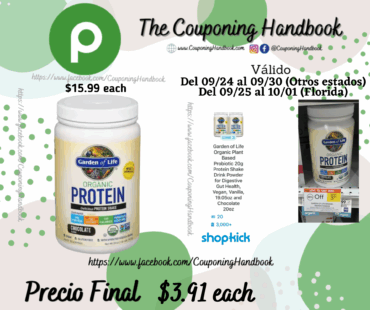 Garden of Life Protein Shake, Organic, Chocolate Flavor 20 oz por $3.91