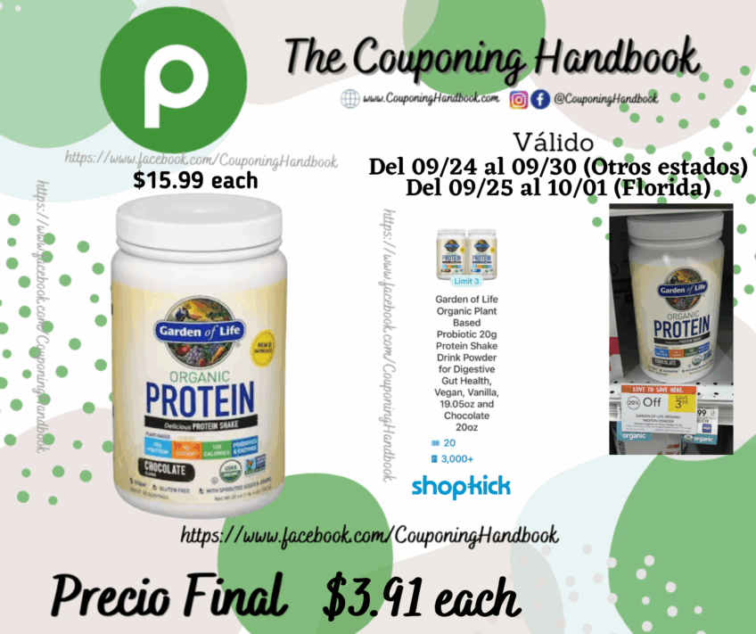 Garden of Life Protein Shake, Organic, Chocolate Flavor 20 oz por $3.91