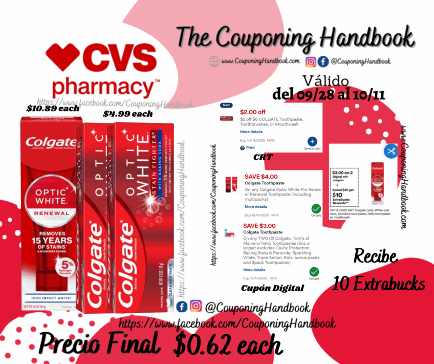 Productos Colgate Optic White por $0.62