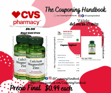 Nature’s Bounty Calcium Magnesium Zinc Coated Caplets, 100 CT por $0.99