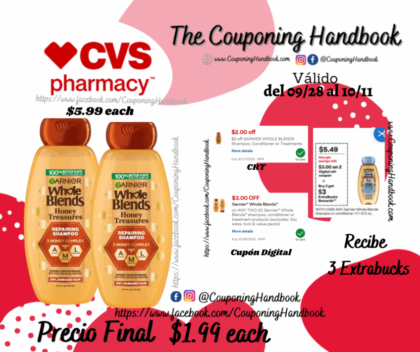 Garnier Whole Blends Shampoo, 12.5 Ounces por $1.99