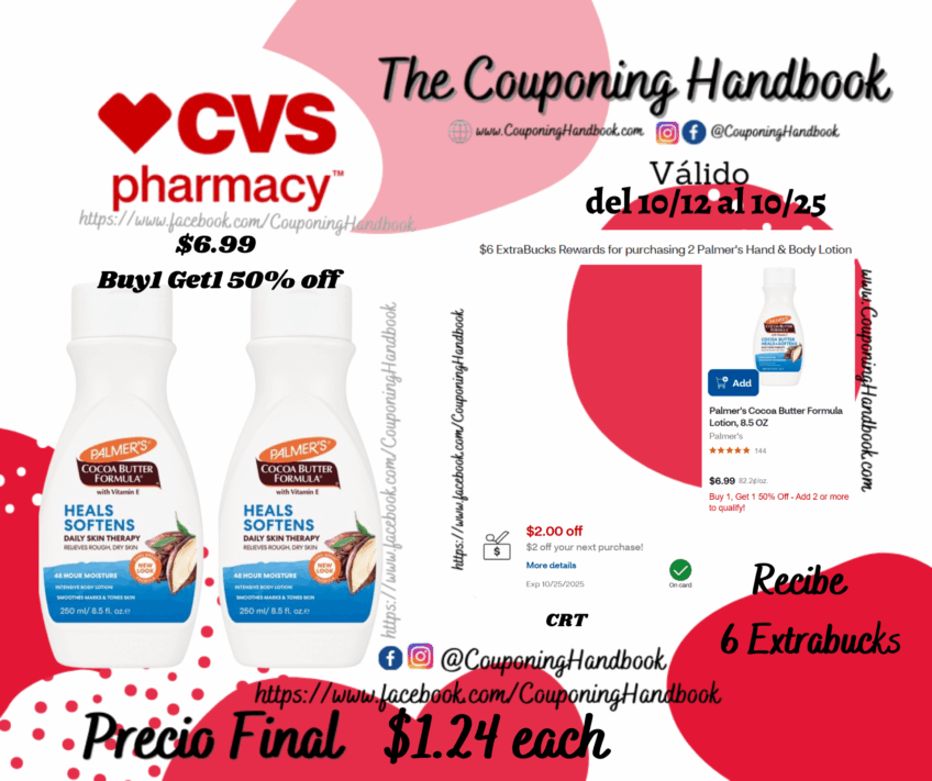 Palmer’s Cocoa Butter Formula Lotion, 8.5 OZ por $1.24