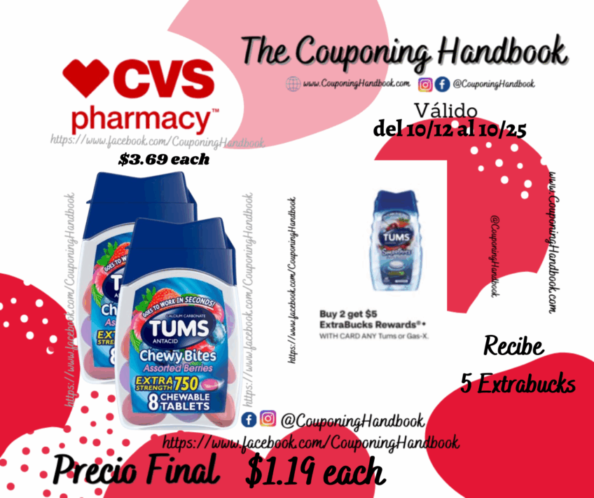 TUMS Antacid Chewy Bites Chewable Tablets, 8 Count por $1.19