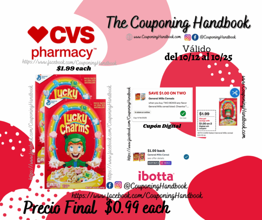 Lucky Charms Cereal 10.5 oz por $0.99