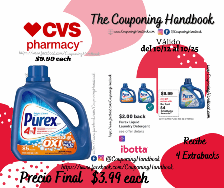 Purex Advanced Oxi + Coldwater Power Liquid Laundry Detergent, 128 oz por $3.99