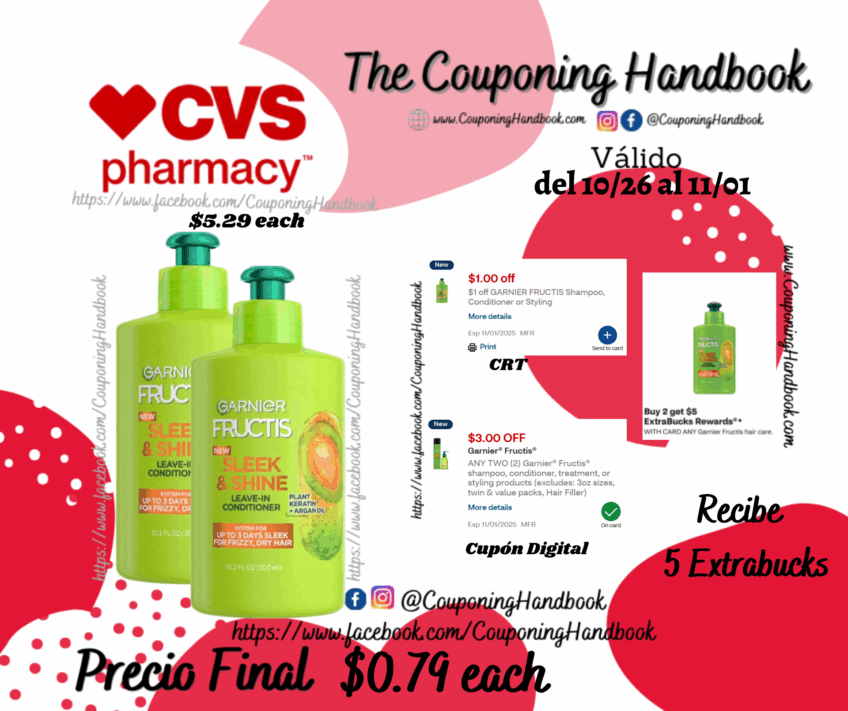 Garnier Fructis Sleek & Shine Intensely Smooth Leave-In Conditioning Cream por $0.79