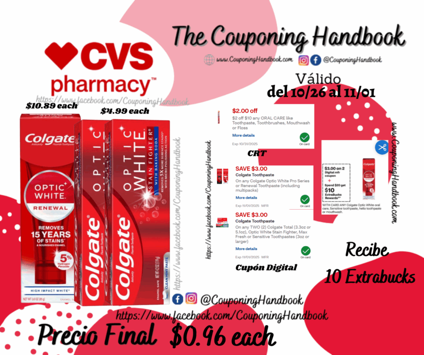 Productos Colgate Optic White por $0.96