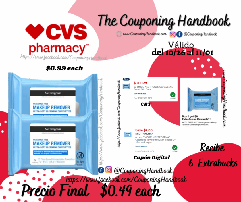 02 Neutrogena Makeup Remover Cleansing Towelettes, 25CT Gratis