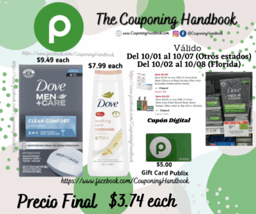 Dove Body Wash y/o Dove Men+Care Bar por $3.74