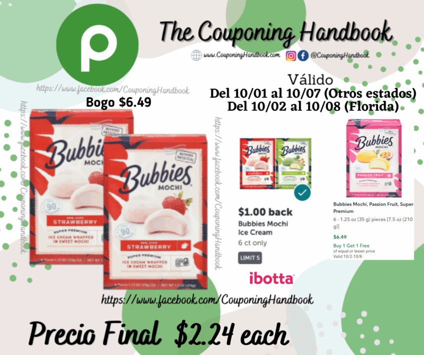 Bubbies Mochi Ice Cream por $2.24