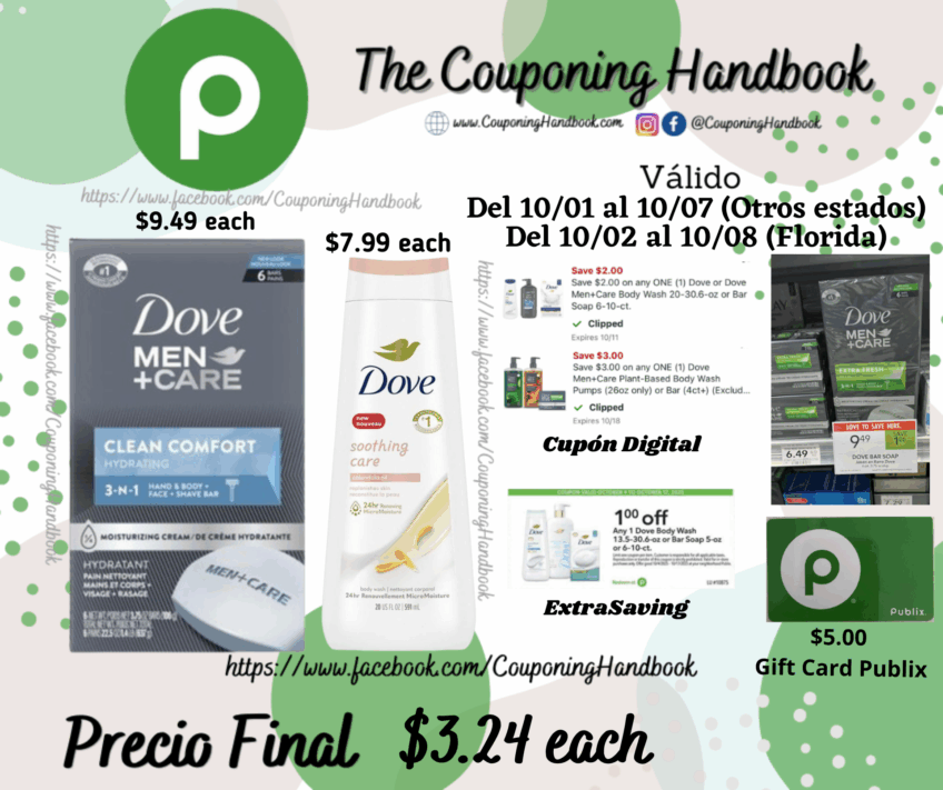 Dove Body Wash y/o 01 Dove Men+Care Bar por $3.24