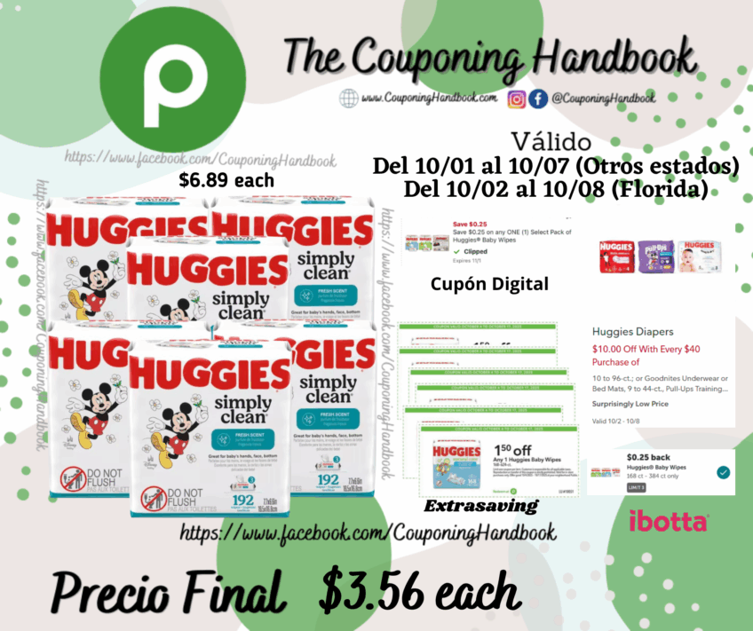 Huggies Simply Clean Wipes, Fresh Scent 192 wipes por $3.56