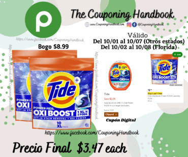 Tide Power Pods Laundry Detergent, Oxi Boost 10 ct Bag por $3.47