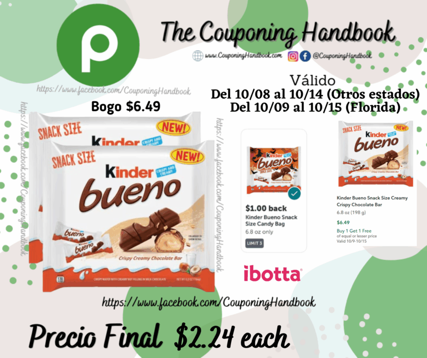 Kinder Bueno Snack Size Creamy Crispy Chocolate Bar 6.8 oz  por $2.24