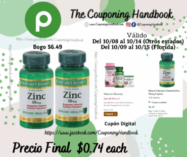 Nature’s Bounty Zinc, Immune Health, 50 mg, Tablets 100 tablets por $0.74